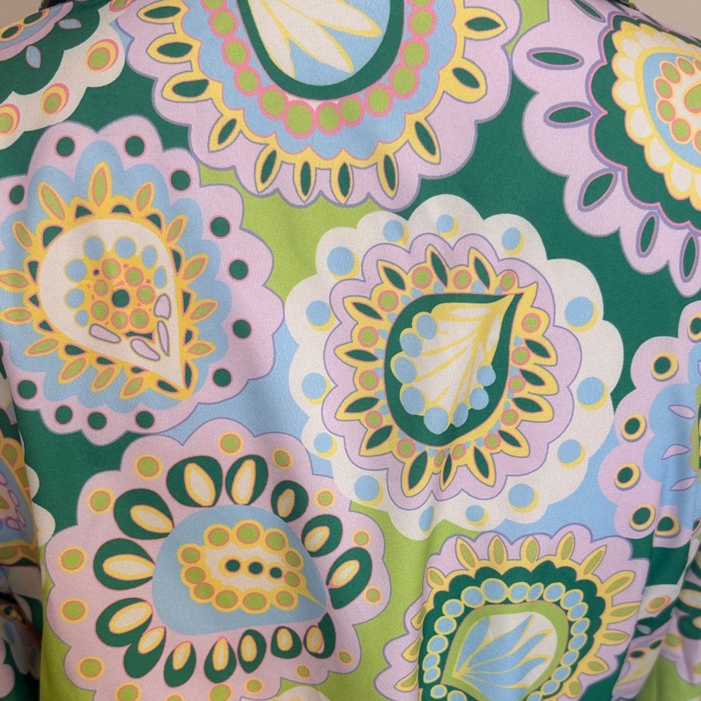 SundayUp Belted Paisley Shirt Dress Size M Retro Mod Pastel Green Blue Lilac - Picture 7 of 8